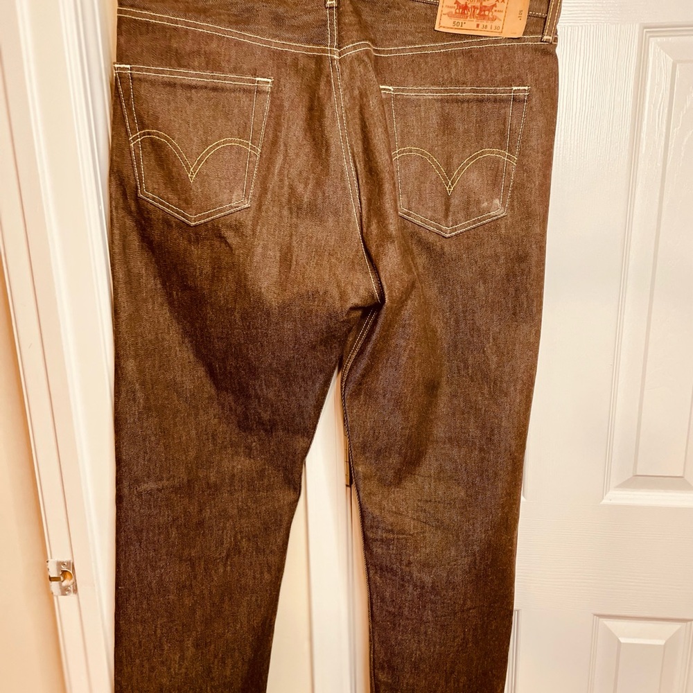 Levi's 501 Chocolate Brown Straight Leg Jeans - Picture 3 of 6